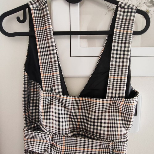 Checked one-piece jumpsuit new Miss Selfridge size XS beige and brown