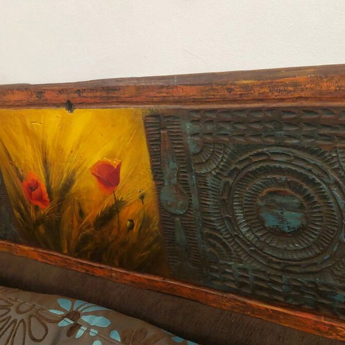 Artwork painted on old wooden shutter like new