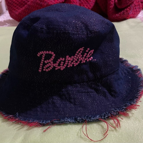 Barbie bucket hat used vintage 00s purple pink with fringes, size 52