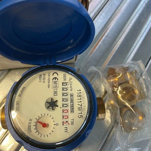 Water meter 1/2 B METERS with fitting, new, made in Italy