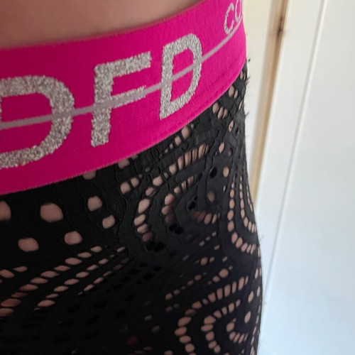 Comme Des Fuckdown lace pants with fuchsia elastic logo, like new