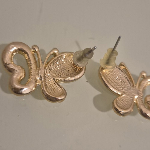 Butterfly stud earrings with white enamel and rhinestones