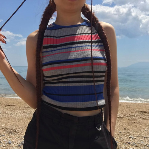 Rib Crop Top Stradivarius like new, colorful stripes, size M