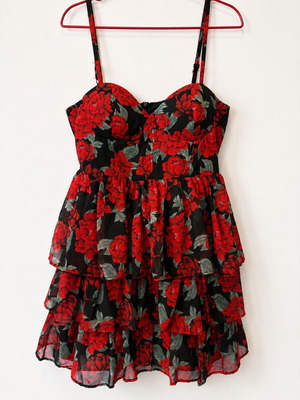 Mini dress floral, like new, size S/M, red