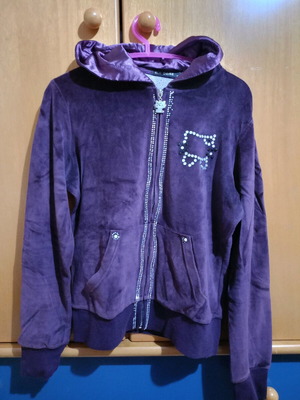 Blu Deise women's cotton purple velvet cardigan used with pockets, hood, rhinestones and cat zipper