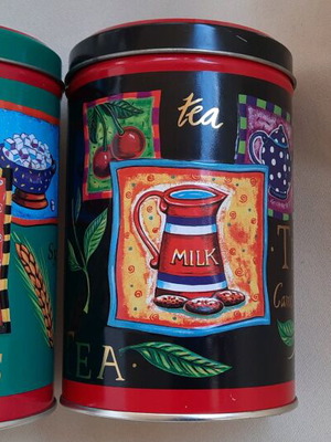 Metal storage jars set of 2 with Tea and Cookies theme like new