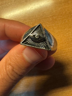 Men's ring with eye and triangle design made of zinc new