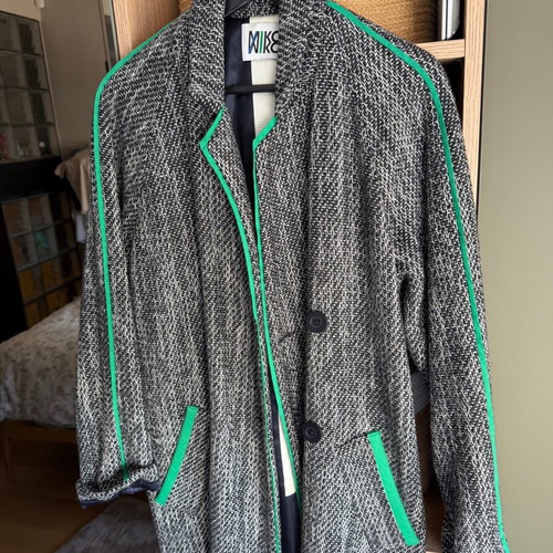 MIKO MIKO tweed coat like new, black and gray with green trim