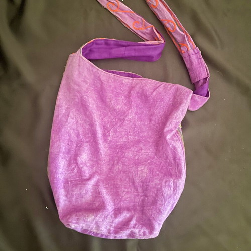 Boho tote shoulder bag with embroidery, purple