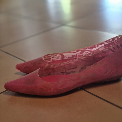 Melissa jelly ballerina shoes used, pink, lace design
