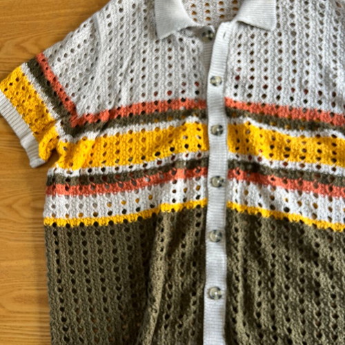ASOS Design Crochet Knit Shirt 2XL, multicolor stripes