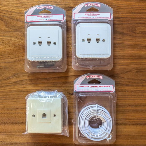 Central telephone sockets new, wall-mounted and flush with 6m cable