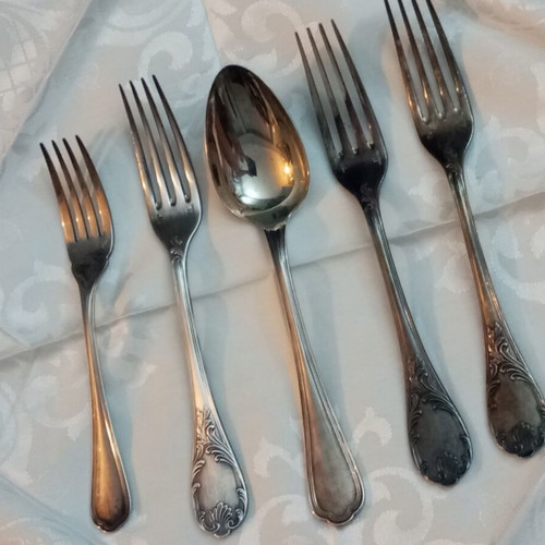 Christofle Marley silver plated forks set 44 pieces used, inox knives