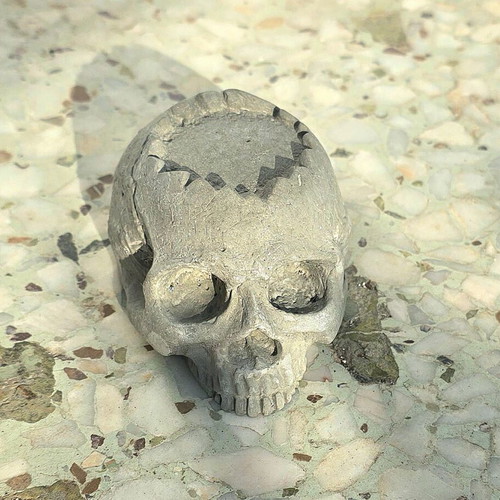 Handmade concrete skull decoration, gothic style