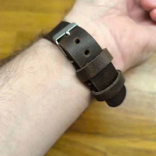 Handmade leather watch strap, brown and green, custom sizes