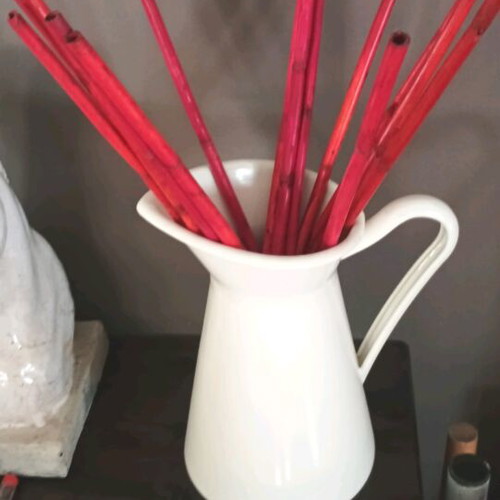 IKEA large flower jug like new with red bamboo decor