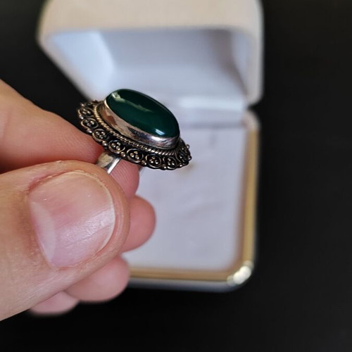 Handmade silver ring with green aventurine size 55 like new