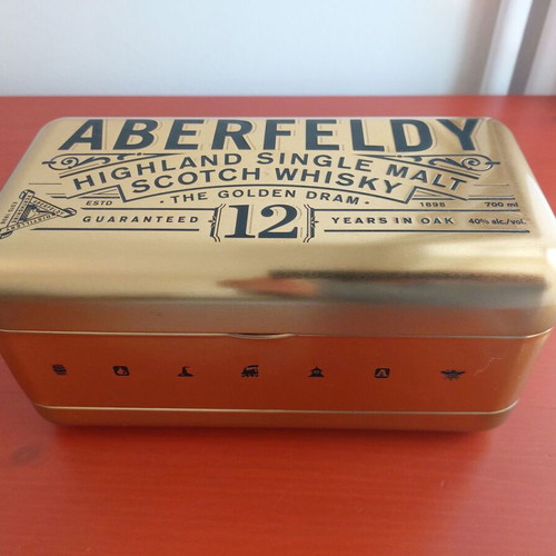 Aberfeldy metal box used, gold color