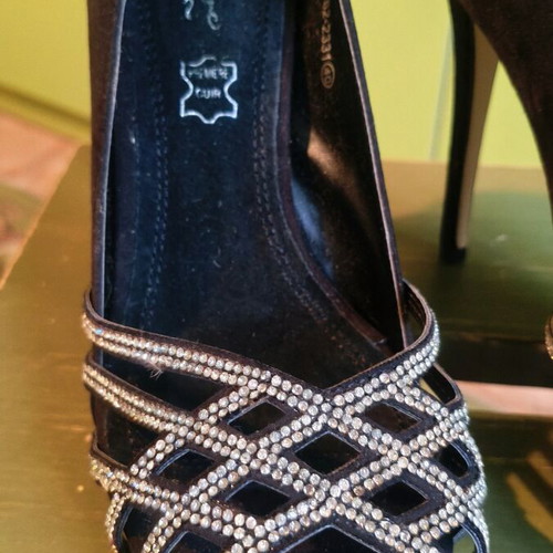 Peep toe black pumps with rhinestones, like new, size 40