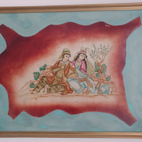 Painting new hand-painted on leather with beautiful colors
