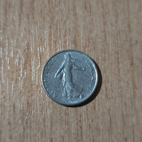 Collectible 1/2 Franc French coin 1968 used, La Semeuse design