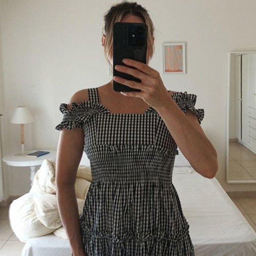 Brigitte Bardot Paris Midi Gingham Dress, Small, black and white