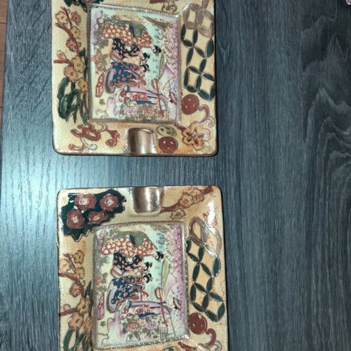 Vintage ashtrays with Asian decor, porcelain, set of 2, like new