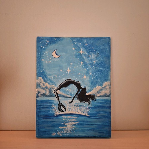 Handmade mermaid canvas new with acrylics 24x30cm