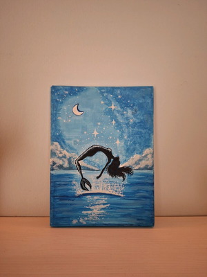 Handmade mermaid canvas new with acrylics 24x30cm