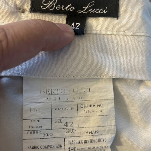 Berto Lucci Men Pants 100% Linen like new, light khaki or gray green