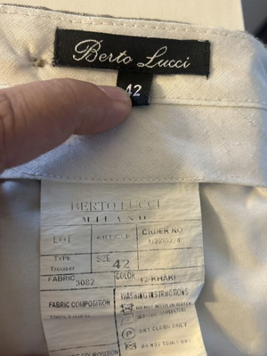 Berto Lucci Men Pants 100% Linen like new, light khaki or gray green