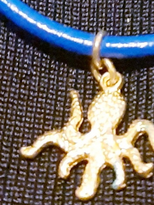 Octopus bracelet blue genuine leather with gold metal charm, handmade