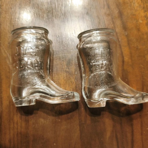 Glass toothpick holder like new, Jim Beam advertising set