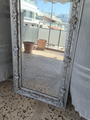 Vintage carved wooden mirror, silver color