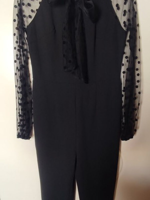 Jumpsuit black with tulle polka dots like new, elegant evening wear