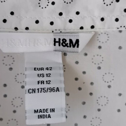 H&M women's short sleeve shirt, 100% cotton, black and white