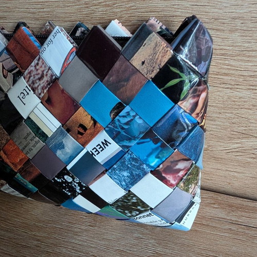 Handmade upcycled clutch from recycled magazine like new, multicolor