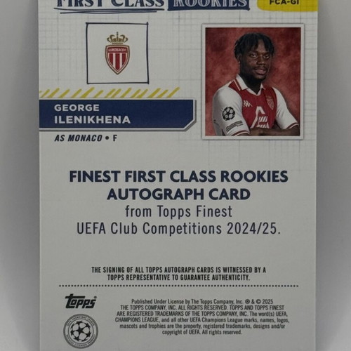 Topps Finest UEFA George Ilenikhena First Class Auto RC Rookie Card like new