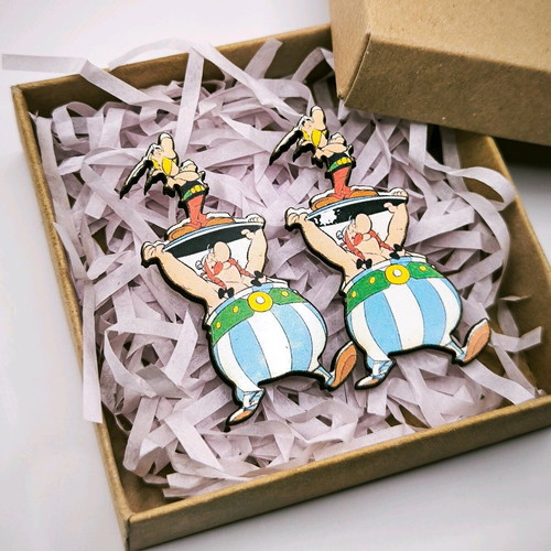 Asterix & Ovelix earrings new, wooden, multicolor