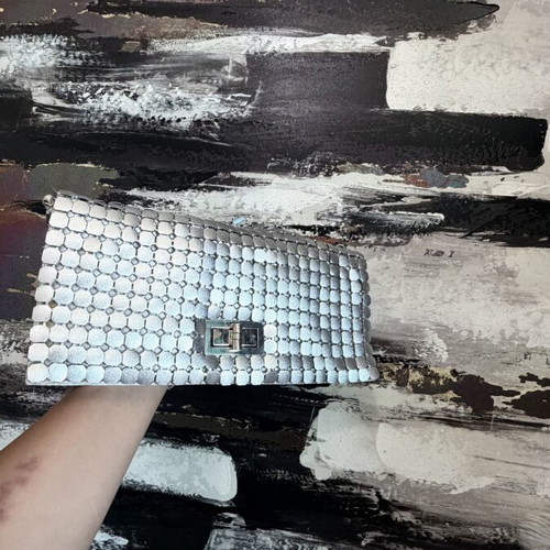 Clutch used silver evening bag with metallic design