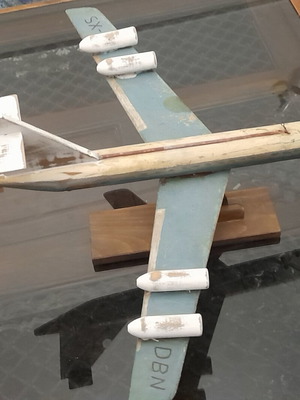 Handmade old airplane model used, resembling Boeing 707