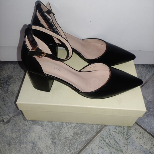 Diamantique black pumps with ankle strap and 6.5 cm block heel, new, size 40