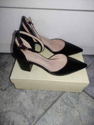 Diamantique black pumps with ankle strap and 6.5 cm block heel, new, size 40