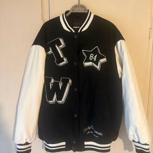 Tally Weijl college jacket like new, black and white with leather sleeves