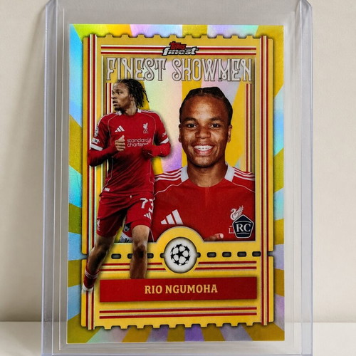 Topps UEFA Rio Ngumoha RC Liverpool FC Finest Showmen 2026 card, mint condition