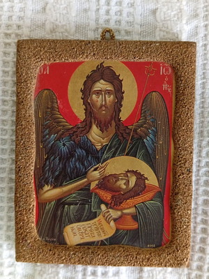 Wooden Byzantine Icon Saint John the Baptist like new 10x8 cm