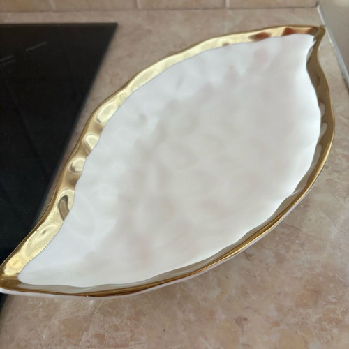 Inart porcelain platter, 61 cm, gold rim, almond shape