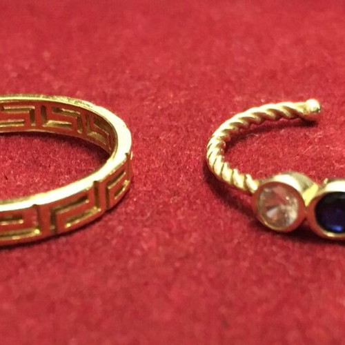 Set of 2 gold-plated rings with 925 silver Byzantine & Meander designs new