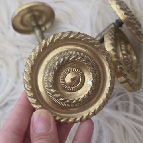 Vintage Brass Curtain Tiebacks Set of 4 Used Medallion Wall Hooks