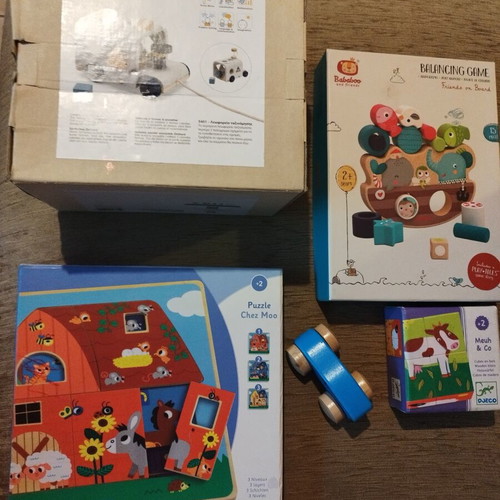Wooden educational toys used, pack with boxes